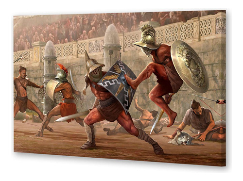 Cuadro 16x24cm Gladiadores Roma Pelea Coliseo Espadas P1