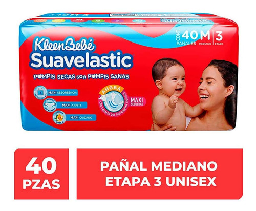 Pañales Kleenbebé Suavelastic Etapa 3 Unisex 40 Pañales