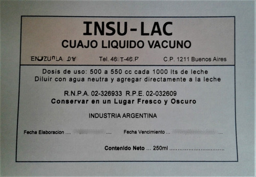 Imagen 2 de 2 de Cuajo Liquido Vacuno X 250cc