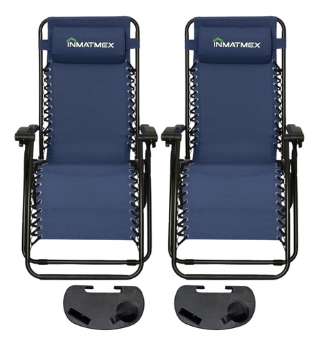 Camastro Playa Jardin Sillas Gravedad Cero Set 2 Pz Color Azul