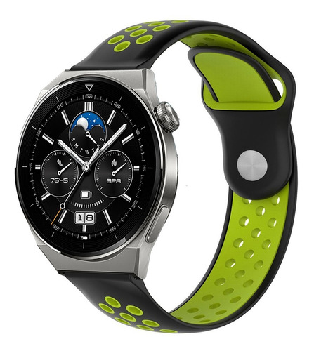Correa Deportiva Transpirable Para Huawei Watch Gt3 Pro 46mm Negro/verde 2.2 Cm