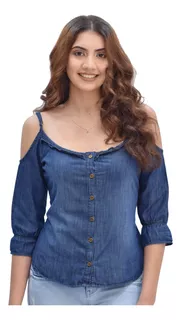 Blusa Ornella Jean Denim Tiritas Rumbero Arma Tu Look