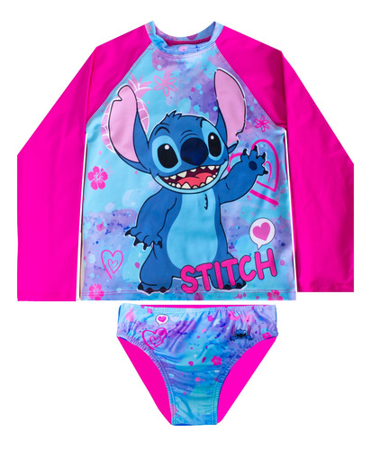 Traje De Baño De Stitch Rosa Playera Y Bikini
