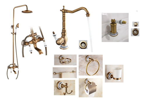 Set Baño Bronce Vintage De Ducha, Griferia+bidet+ Accesorios