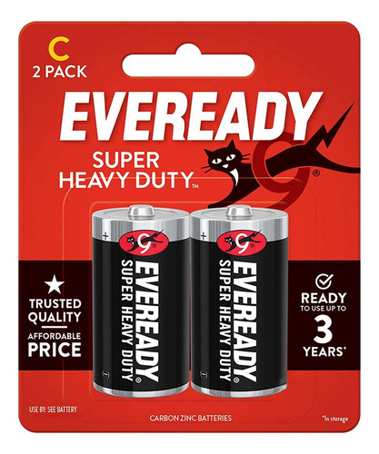 2 X Pila Carbon Zinc Mediana Tipo C Eveready 1235 - Bp2 