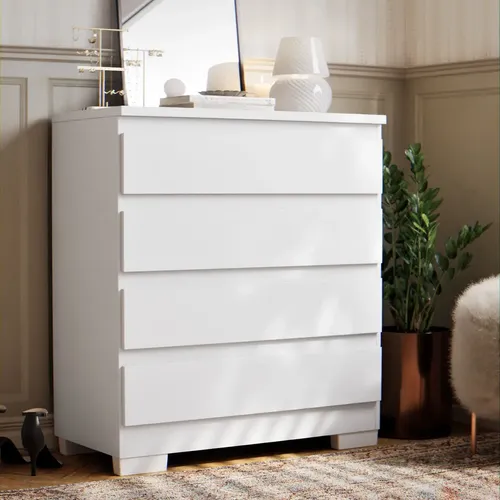 Cômoda Imperial 4 Gavetas Branco E Nature Off White Quarto Mdf Mdp Moderna Compacta Organização Roupas Linho Sapatos Infantil Juvenil Adulto