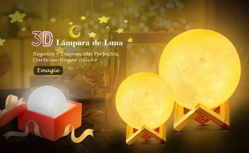 Lámpara Luna Impresión 3d Control Táctil De Brillo
