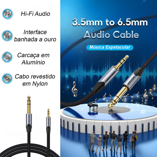 Cabo P2 P10 Audio Auxiliar Celular Caixa Som 0,5m Blindado