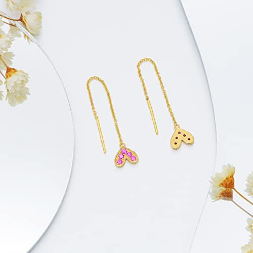 Pendientes De Rosca De Corazón De Oro De 14 Quilates Con Rub