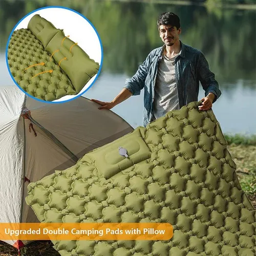 Colchón Doble Inflable Almohada Dormir Aire Libre Campamento