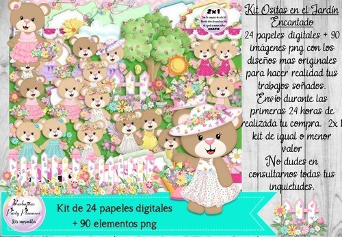 Cliparts Y Papeles Osa Osita Jardin Encantado Kit Imprimible