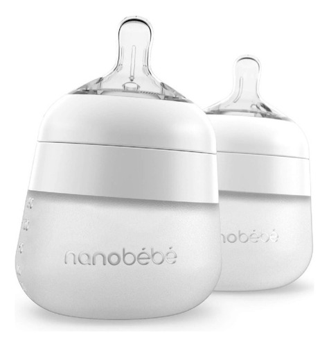Nanobébé Biberón De Silicona Anti-cólicos 150ml/5oz 0m+ 2pz Color Blanco