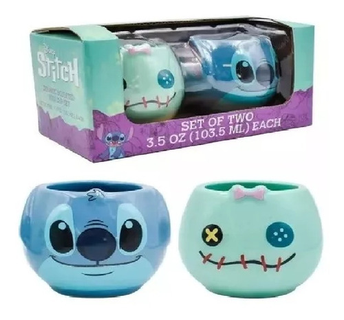 Set 2 Mini Tazas Para Café Expreso Stitch Y Trapos