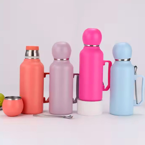 Termo Matero Set Pico Cebador Con Mate Y Bombilla Con Manija Lila