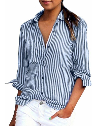 Camisa Rayas Blanca-azul (talles Especiales Hasta 6xl) 