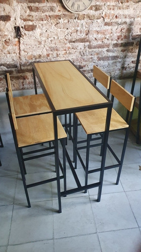 Mesa Barra Desayunador Industrial 120x40 + 4 Taburetes 36x36