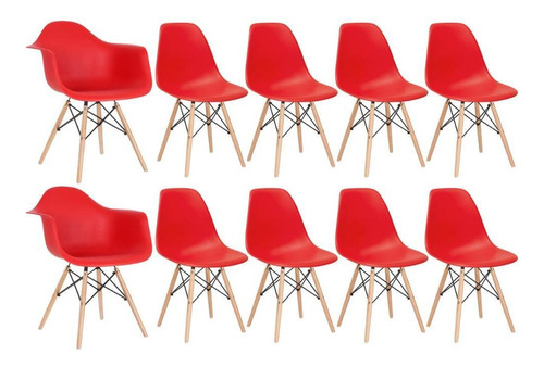 Kit Cadeiras Jantar Eames Eiffel Wood  2 Daw E 8 Dsw  Cores Cor da estrutura da cadeira Vermelho