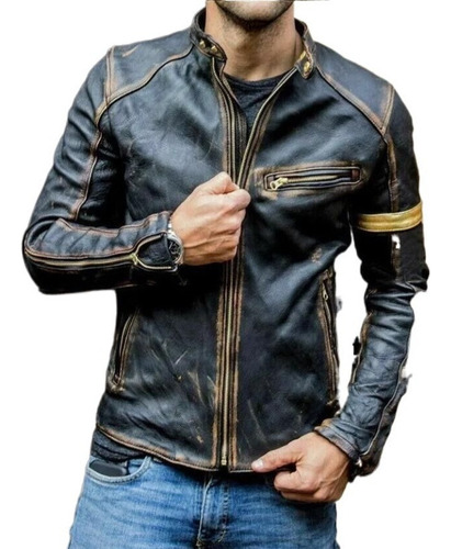 Chaqueta De Cuero De Cuello Alto Punk Motorcycle