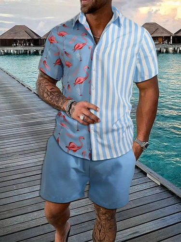 Conjunto De Camisa Casual Para Hombre, Estilo De Vacaciones