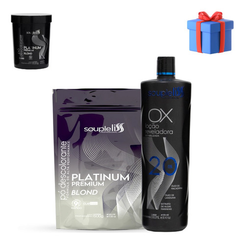  Kit Pó Descolorante Platinum Prata + Ox 20 Vol Souple Liss Tom Plex