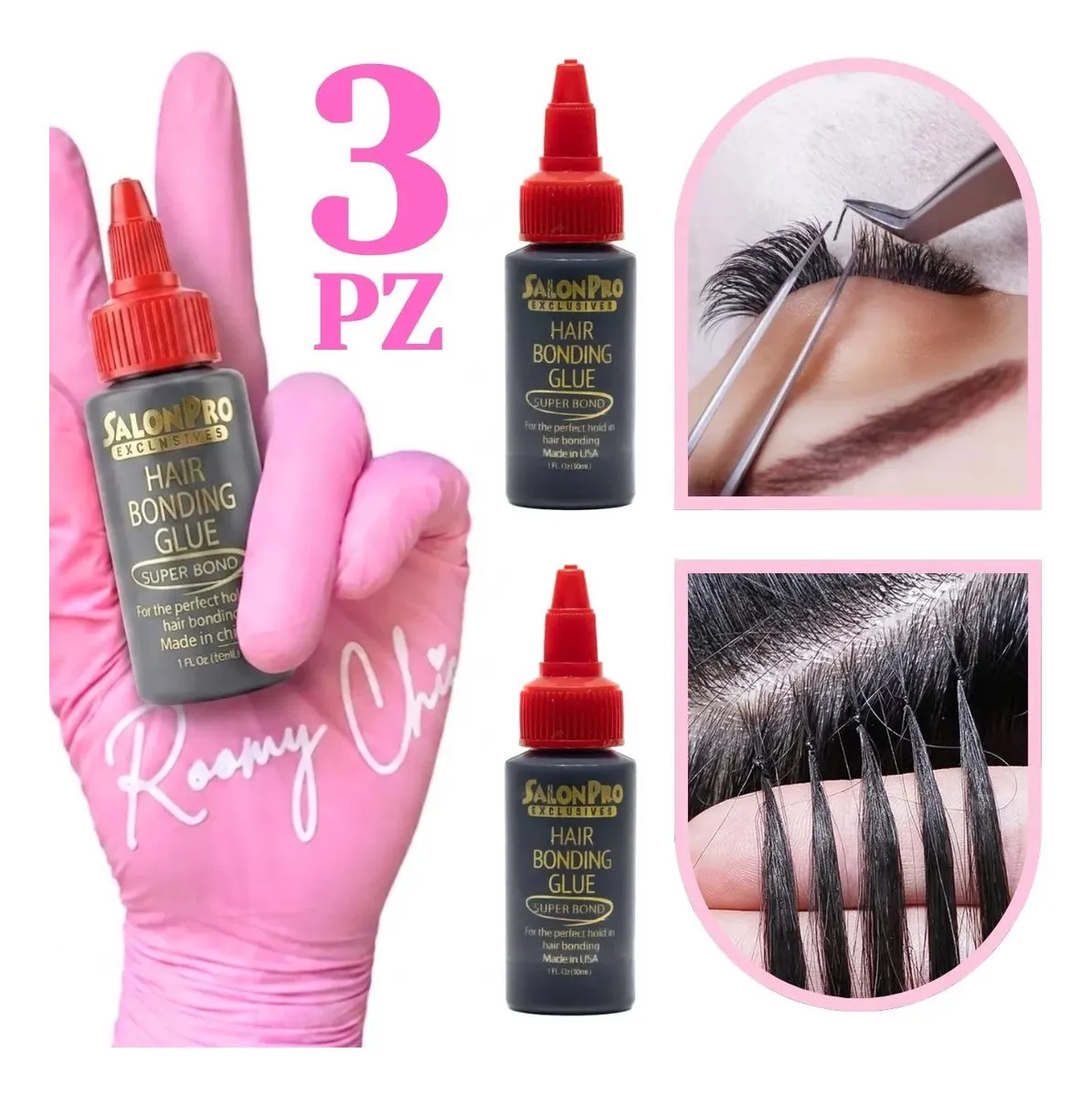 3 Pzas Pegamento Salon Pro Extensión De Pestañas Y Cabello