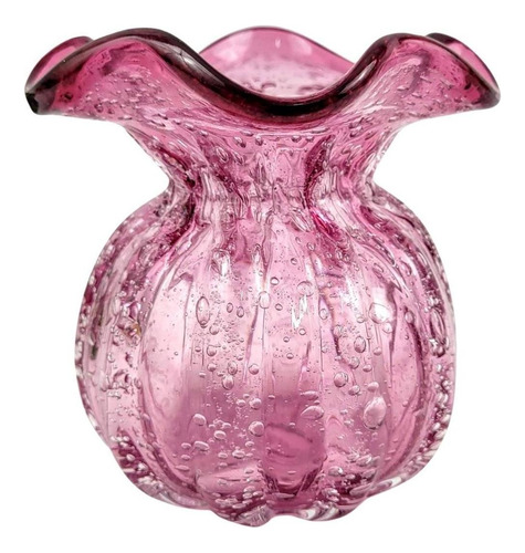 Vaso De Murano Rosa Italy 11x10cm Trouxinha Decoração B