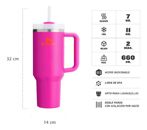 Vaso Quencher 1.18 Litros Vaso Térmico Bombilla Stanley Vivid Violet