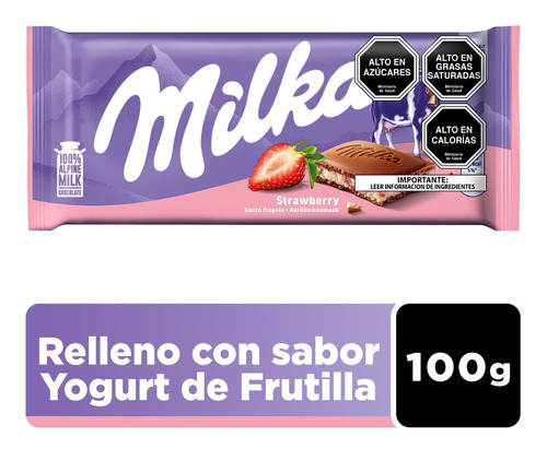 Imagen 1 de 4 de Milka Chocolate Relleno Yogurt Frutilla Barra 100 Gr