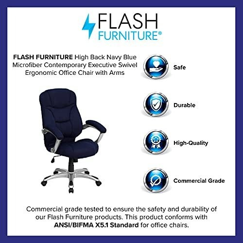 Imagen 6 de 8 de Muebles Flash High Back Azul Marino Microfibra Ejecutiva Co