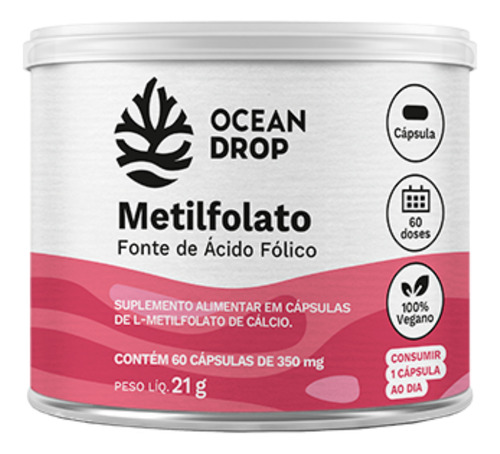 Metilfolato Ácido Fólico 350mg Ocean Drop 60 Capsulas