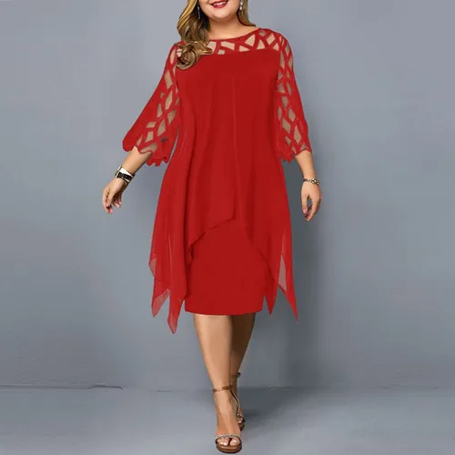 Elegante Vestido De Fiesta Midi De Encaje Ropa Mujer Suelta