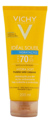 Protetor solar hidratação corporal FPS 70 vichy idéal soleil bisnaga 200ml