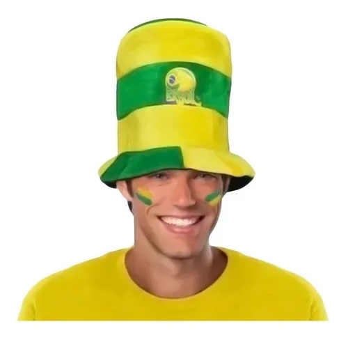 Sombrero Cartola Baixa Brasil con rayas verdes y amarillas