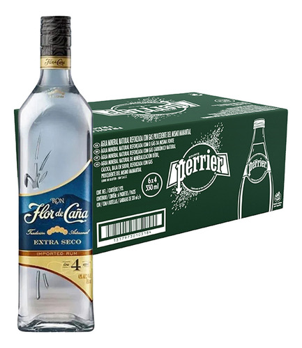 Pack 24 Agua Perrier 330 Ml + Ron Flor De Caña Blanco Extra