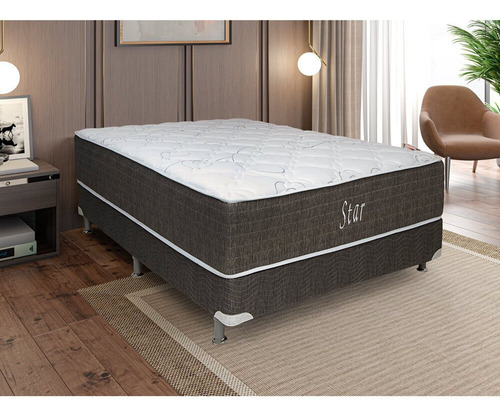 Conjunto Cama Box Star Casal De Molas Ensacadas Ortobom Cor Preto/cinza