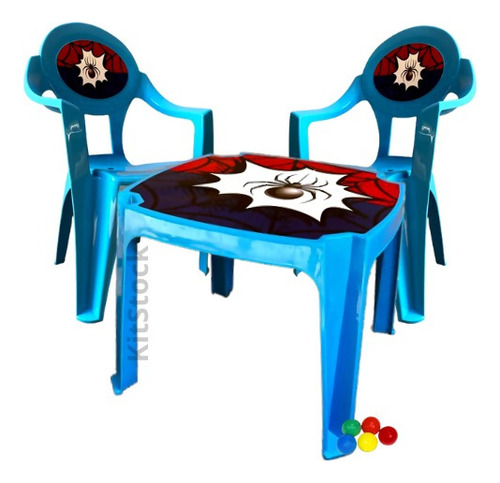 Mesa Educativa Infantil Mesinha Com 2 Cadeiras Menino Menina Cor Azul Aranha