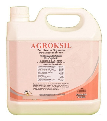 Imagen 1 de 1 de Agroksil Fertilizante Orgánico (1 Galon 4 Litros) 