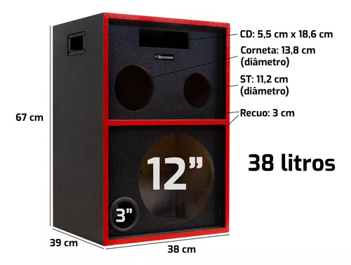 Caixa Trio Bob 1x12 + St + Corn - Preto + Bordas Vermelhas