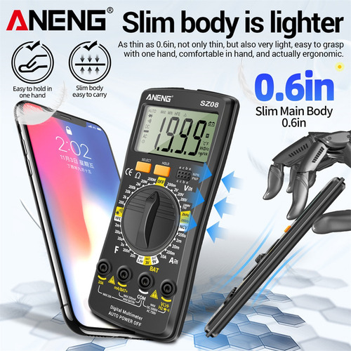 Aneng Sz08 Lcd Diodo Ncv Tester 2000 Cuenta Dividido D