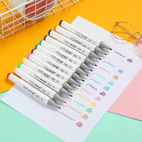 Marcadores Doble Punta Set 48 Plumones P/ Colorear + Maleta