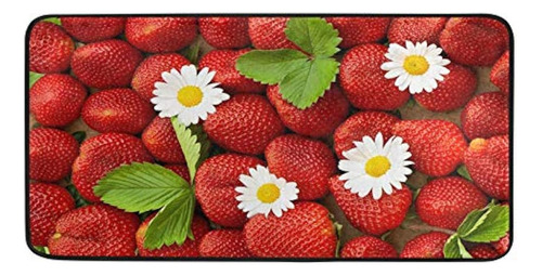 ~? Alaza Red Strawberry Fruit Non Slip Kitchen Floor Mat Kit