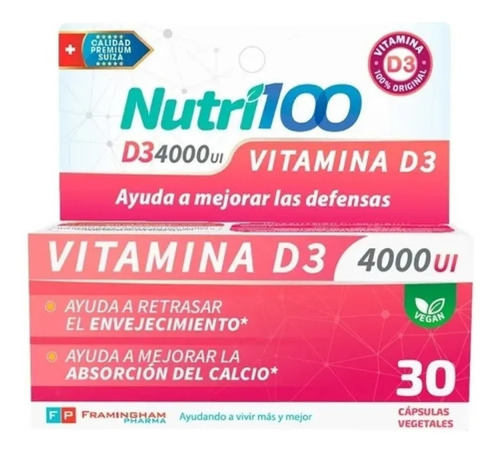 Nutri 100 Vitamina D3 X 30 Cápsulas Sabor Sin sabor