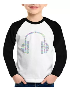 Camiseta Raglan Infantil Headphone Palavras Longa