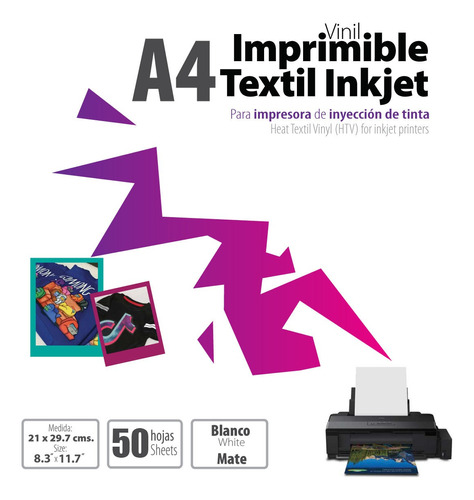 Vinil Textil Imprimible Inkjet Premium 50 Hojas Tamaño A4 