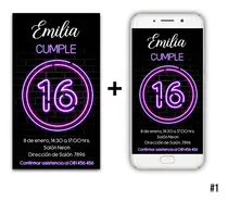 Comprar Tarjeta Digital Cumpleaños Invitación Cartel Neón 2 Formatos