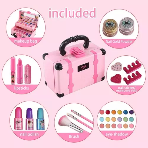 Conjunto De Maquiagem Infantil Seguro Para A Pele, Lavável, Meninas,  Brinquedos Cosméticos, Brinquedos Reais De Maquiagem Com Bolsa Para 8 Anos  De