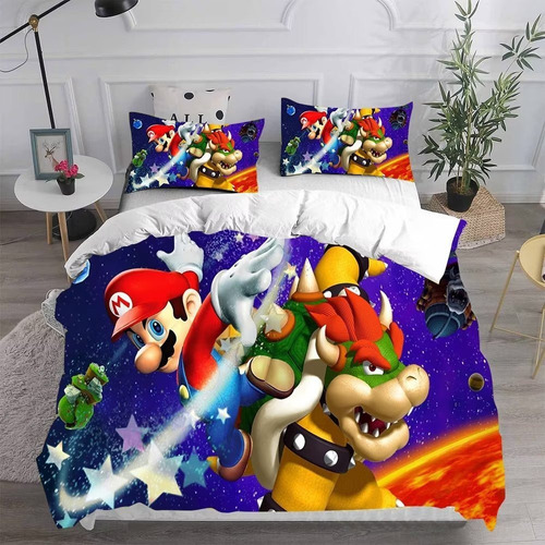 Juego De Funda De Edredón Suave De Mario Y Bowser, Individua