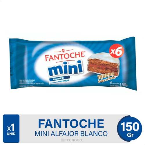 Mini Alfajor Tubo Fantoche Blanco 150g X 6u Baño Merengue 