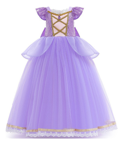 Vestido Rapunzel Net Splicing, Roupas Infantis