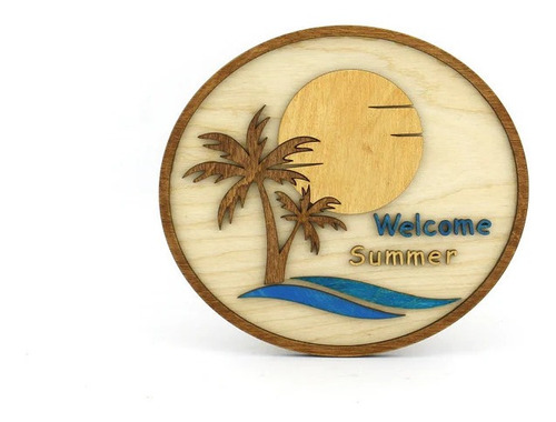 Cuadro Decorativo Verano Playa Palmera En Madera Sunmer